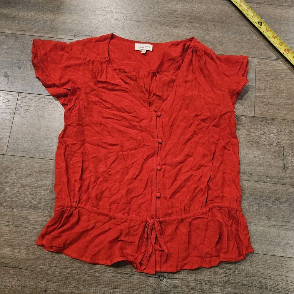 Lucky Brand Shirt Womens XS Red Short Sleeve Cotton Modal Blouse Top